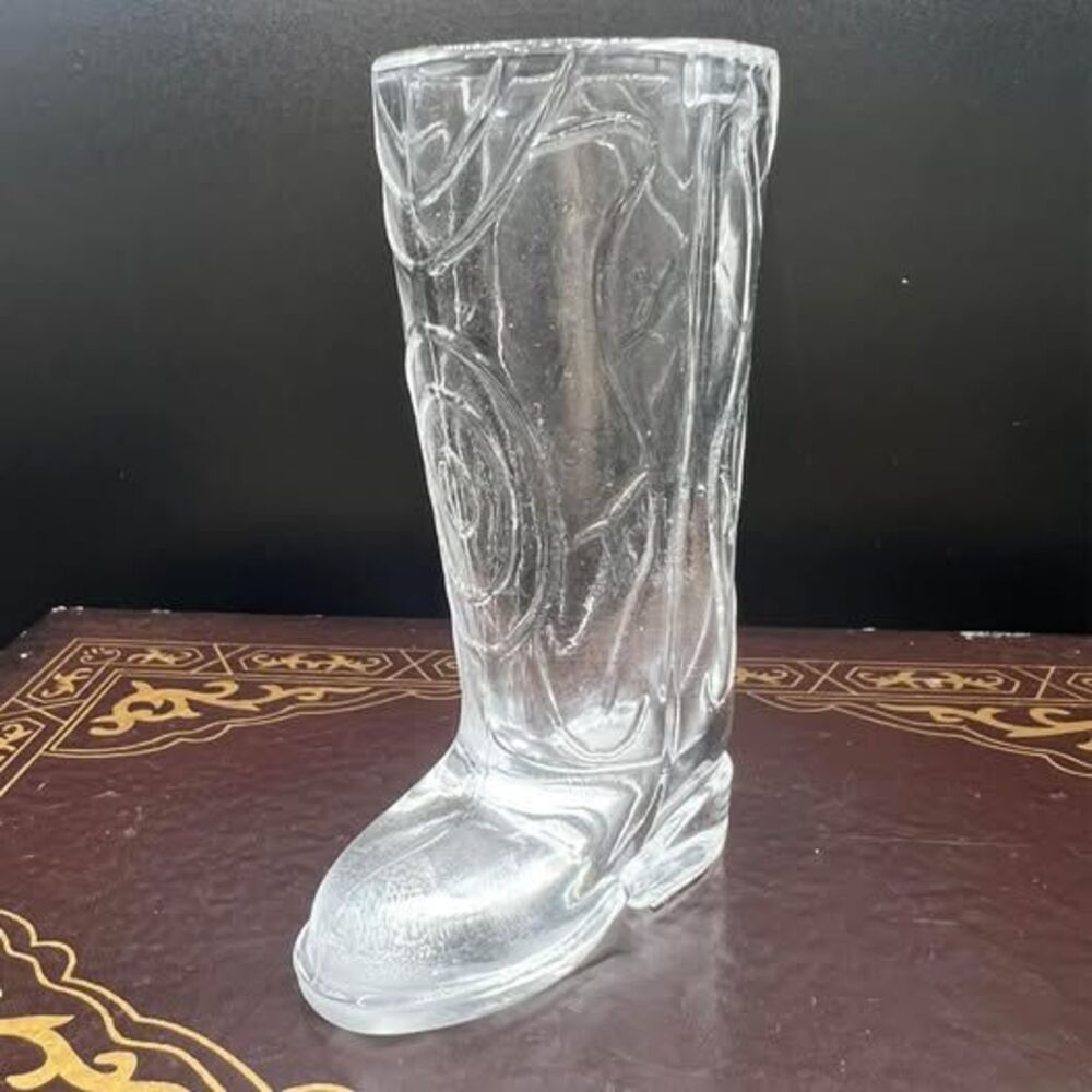 Clear Shot Glass Cowboy Western Boot, Match Holder with striker